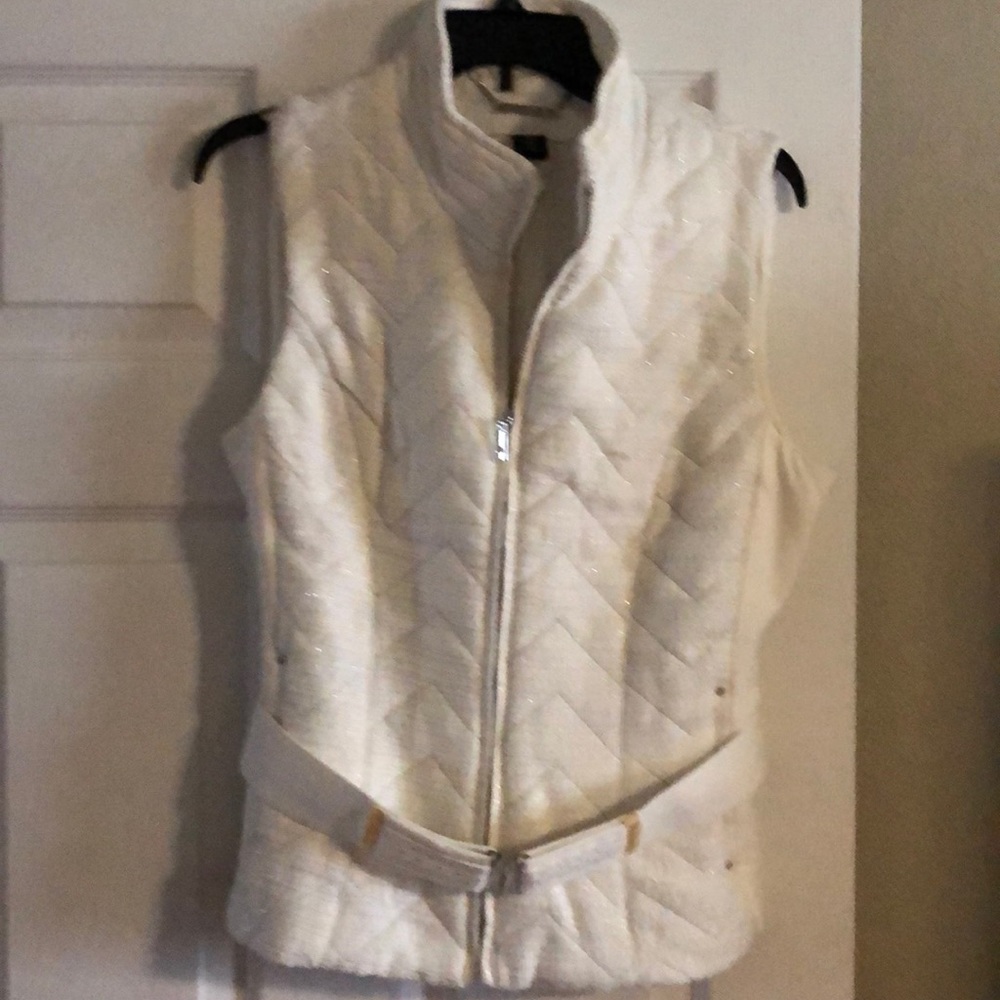 WHBM Quilted Vest with Silver Stitching and Belt